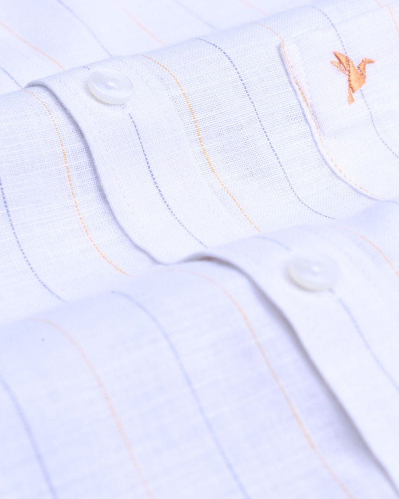 White Double Colour Dotted Line Stripes -Full-Bamboo Linen