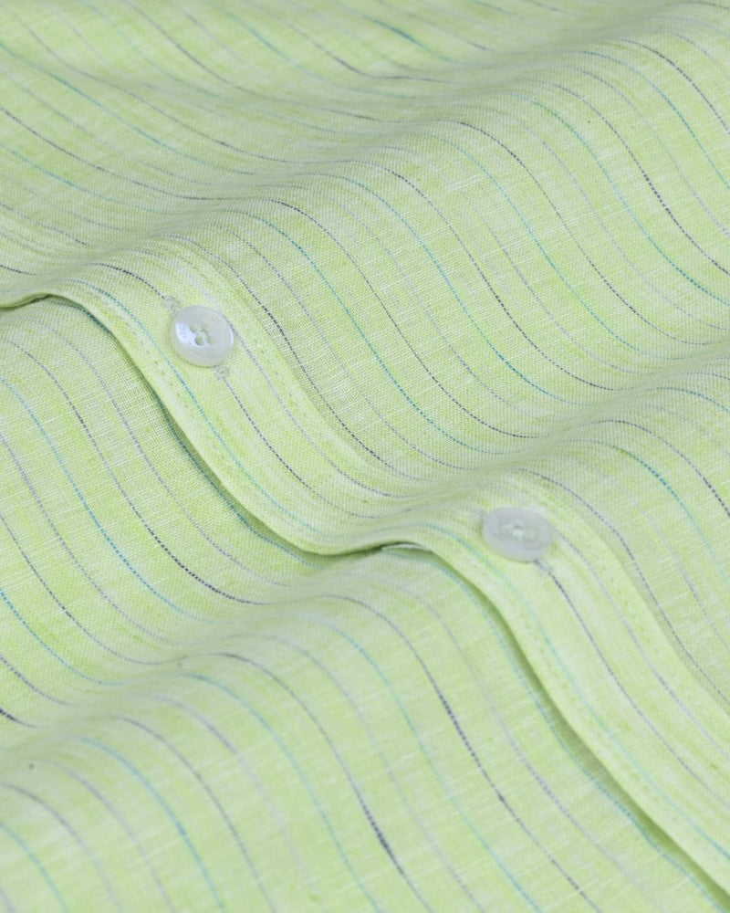 Green Multi Colour Dotted Line Stripes -Full-Bamboo Linen
