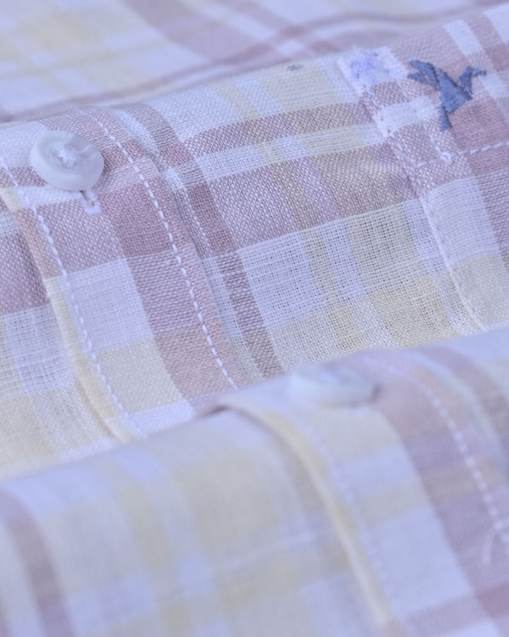 Cream & Purple Checks -Full-Cotton Linen Shirt
