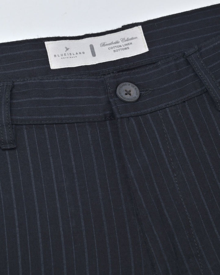 Black Line Stripes - 2 way stretch - COTTON LINEN PANT