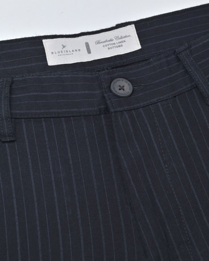 Black Line Stripes - 2 way stretch - COTTON LINEN PANT