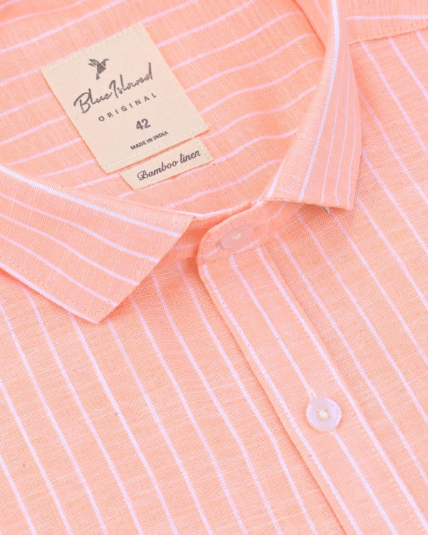 Peach Orange & White Stripes -Full-Bamboo Linen