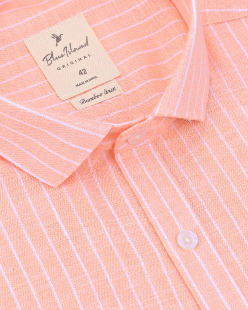 Peach Orange & White Stripes -Full-Bamboo Linen