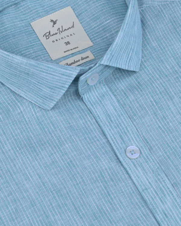 Teal Green Flowline Stripes -Full-Bamboo Linen