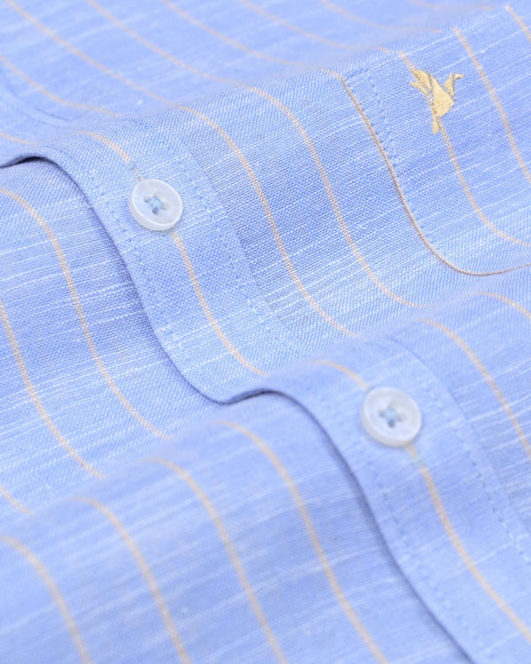 Blue & Golden Line Stripes -Full-Bamboo Linen
