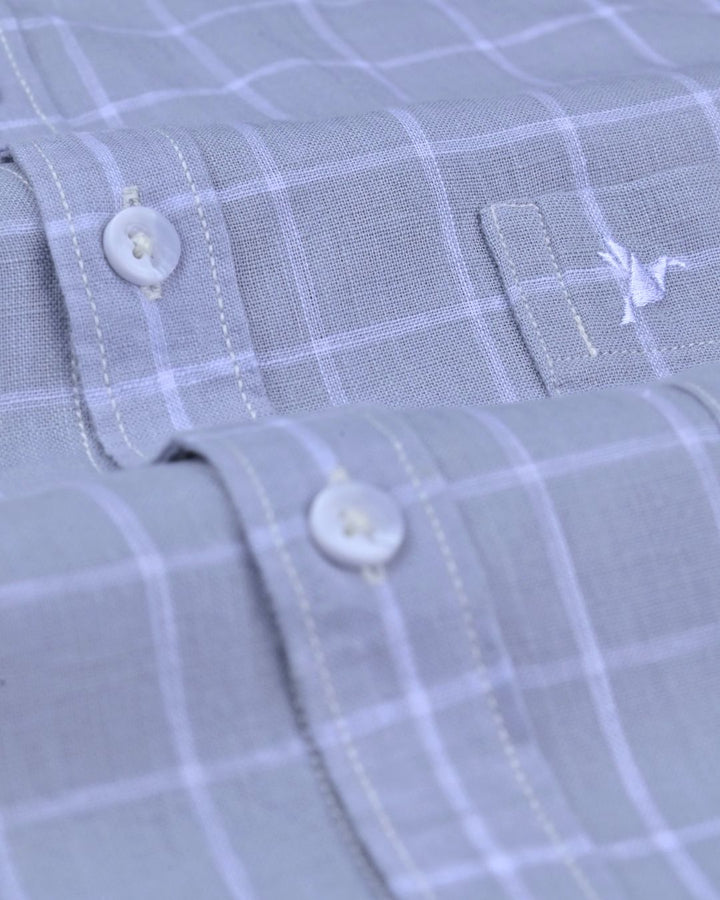 Silver Grey & White Checks -Full-Cotton Linen Shirt
