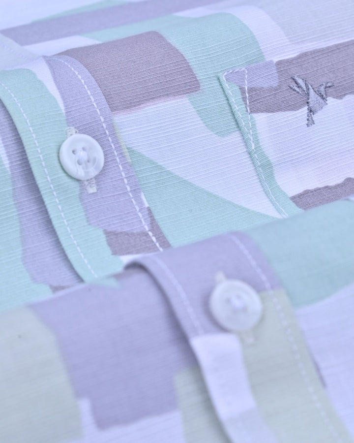Green Pastel Print-Full-Cotton Linen Shirt