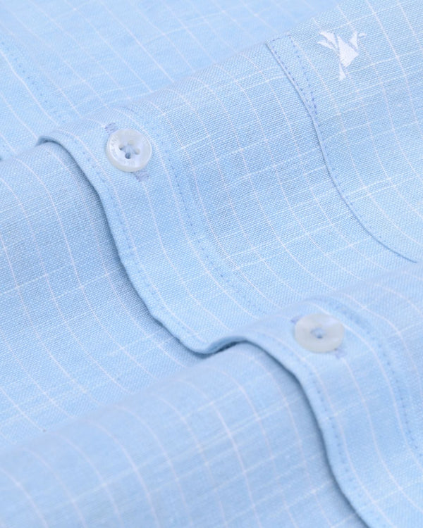 Sky Blue Mini Stripes -Full-Bamboo Linen
