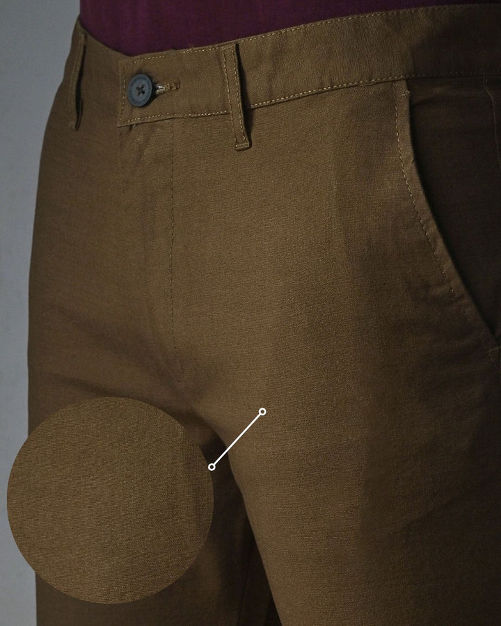 Khaki Brown - 2 way stretch - COTTON LINEN PANT