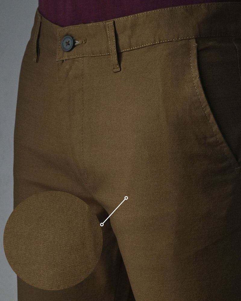 Khaki Brown - 2 way stretch - COTTON LINEN PANT