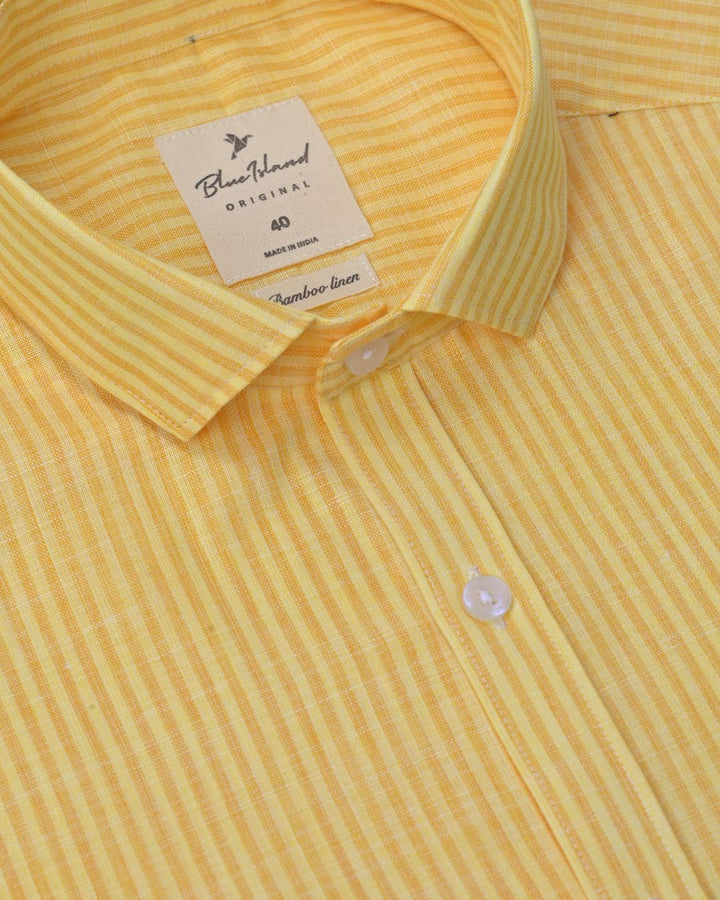 Summer Yellow Line Stripes -Full-Bamboo Linen