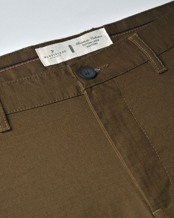 Khaki Brown - 2 way stretch - COTTON LINEN PANT