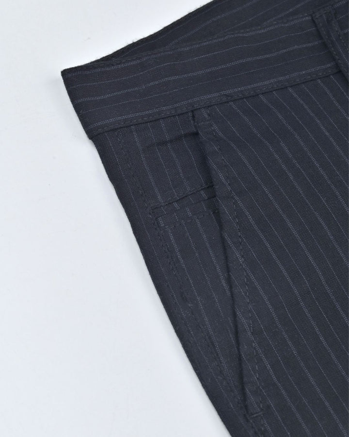 Black Line Stripes - 2 way stretch - COTTON LINEN PANT