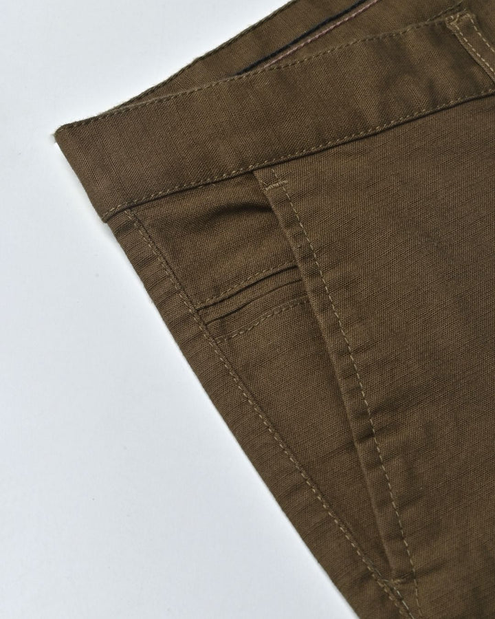 Khaki Brown - 2 way stretch - COTTON LINEN PANT