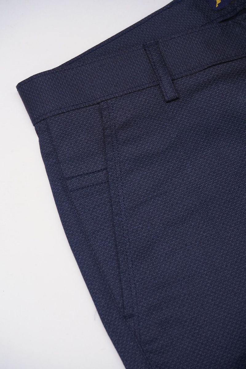 Navy Tri Printed - 2 way stretch - COTTON PANT