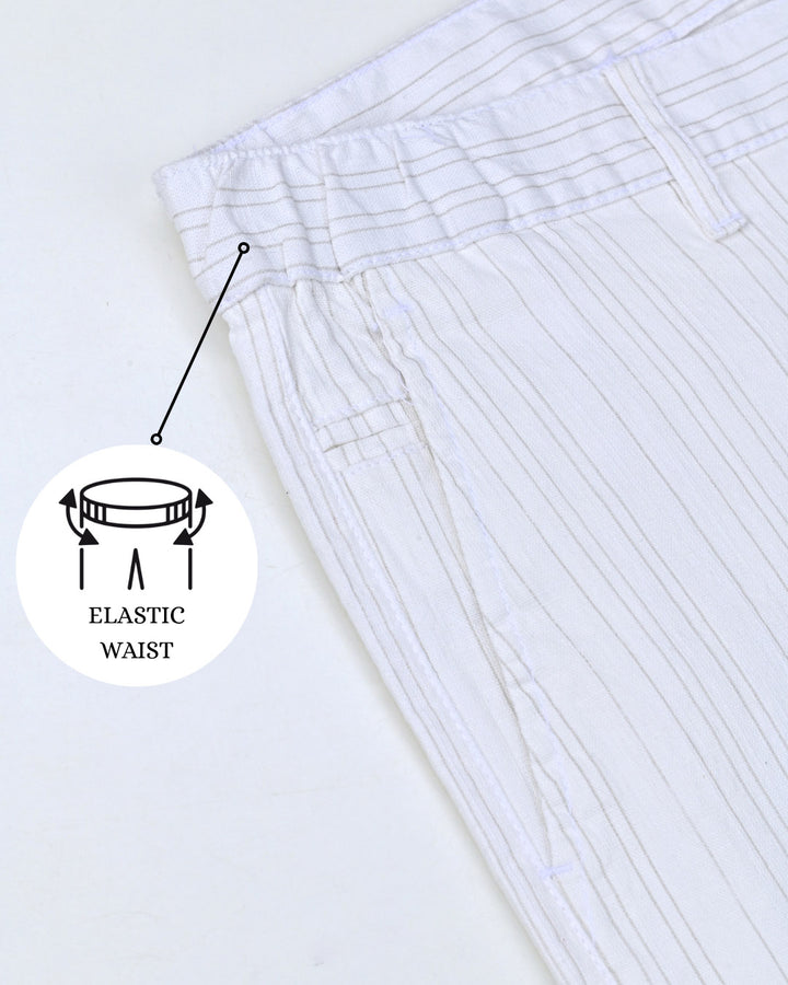 White Double Lines - 2 way stretch - COTTON LINEN PANT