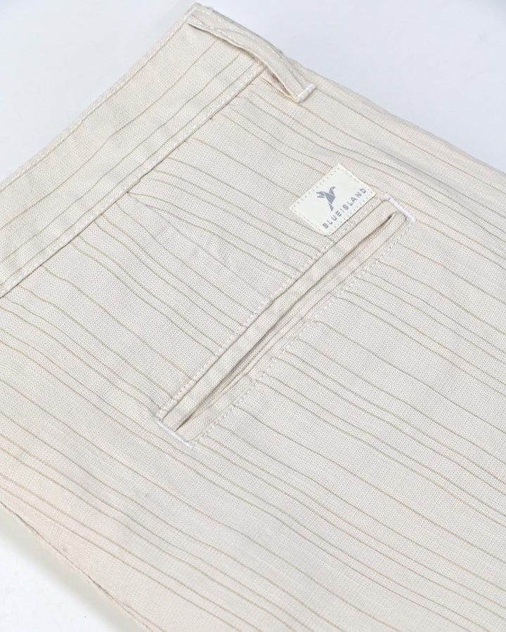 Cream Double Lines - 2 way stretch - COTTON LINEN PANT
