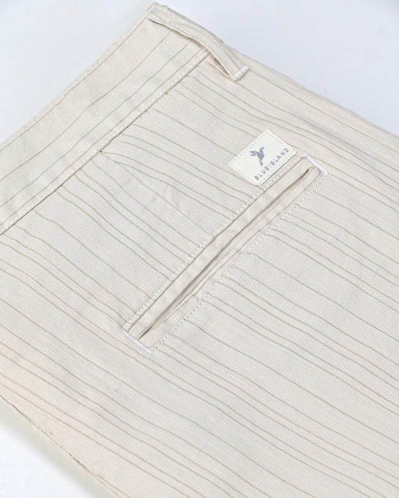 Cream Double Lines - 2 way stretch - COTTON LINEN PANT