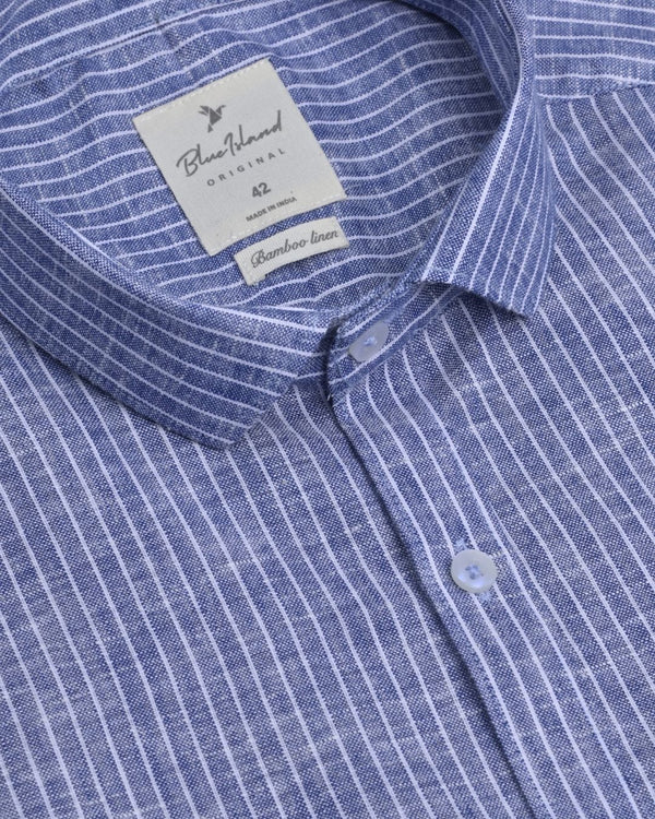 Mystic Blue and White Stripes -Full-Bamboo Linen