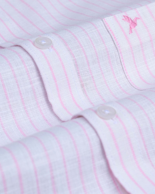 White and Pink Maxi Stripes -Full-Bamboo Linen