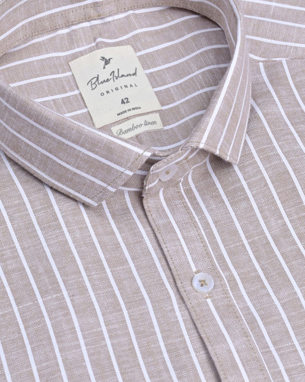 Biscuit Brown and White Stripes -Full-Bamboo Linen