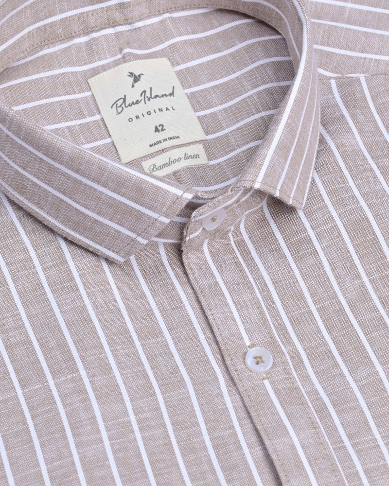 Biscuit Brown and White Stripes -Full-Bamboo Linen