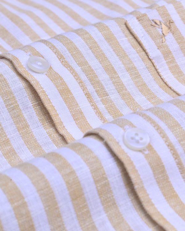 Golden Orange and White Stripes -Full-Bamboo Linen