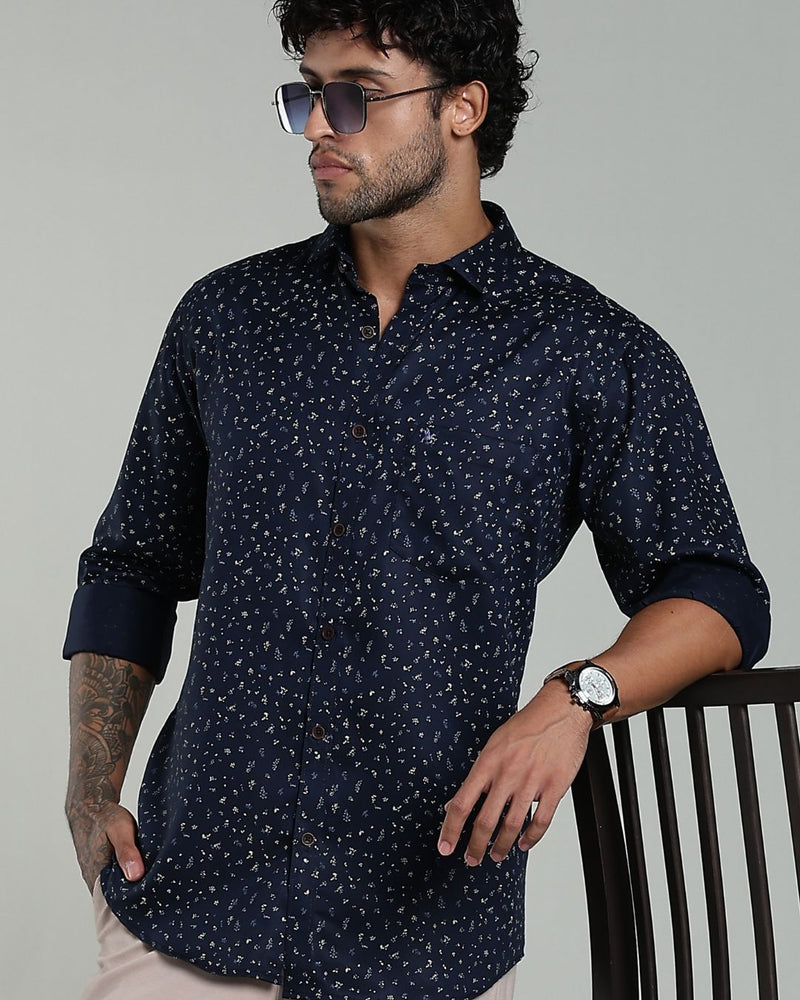 Navy Leaf Print-Full-Stain Proof