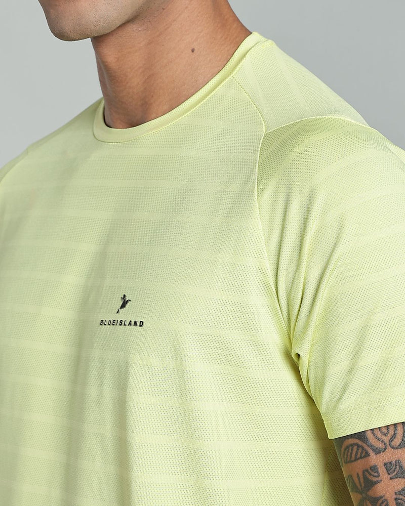 Yellow Horizontal Stripes - Active wear Round neck Tshirt