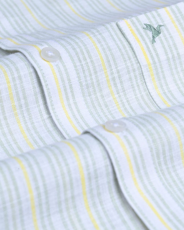 Green and Yellow double colour Stripes -Full-Bamboo Linen