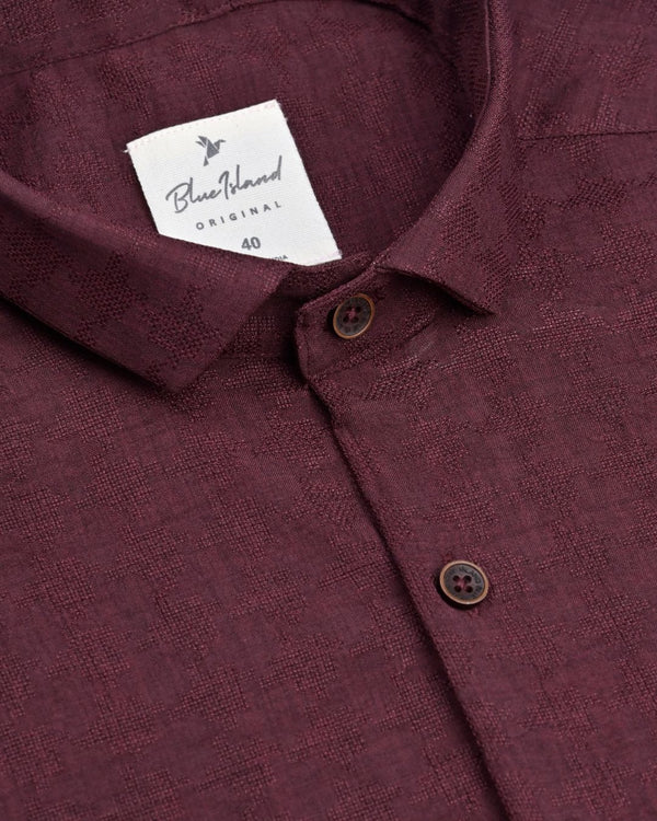 Berry Wine Micro Dotted  Line - Half Sleeve - Airlite Shirt