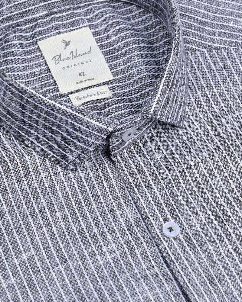 Shadow Black and White Stripes -Full-Bamboo Linen