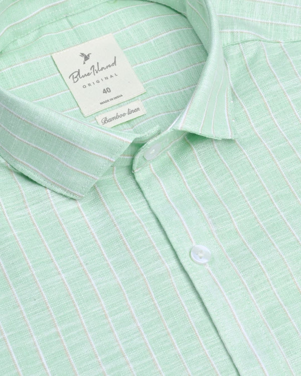 Mint Green Multi Stripes -Full-Bamboo Linen