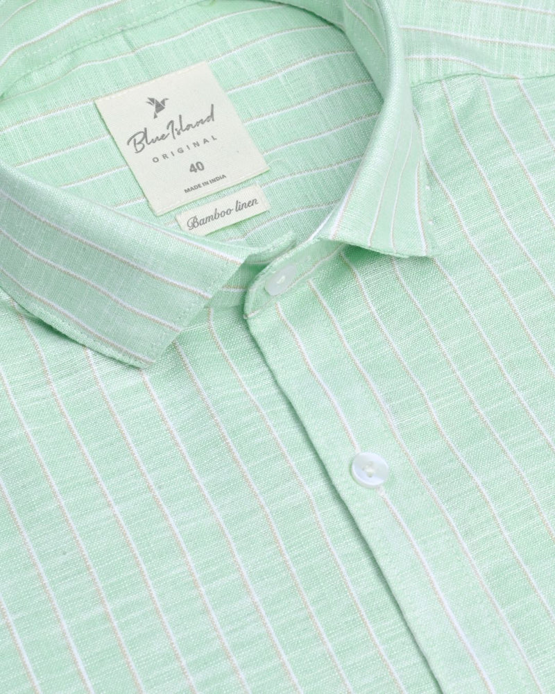 Mint Green Multi Stripes -Full-Bamboo Linen