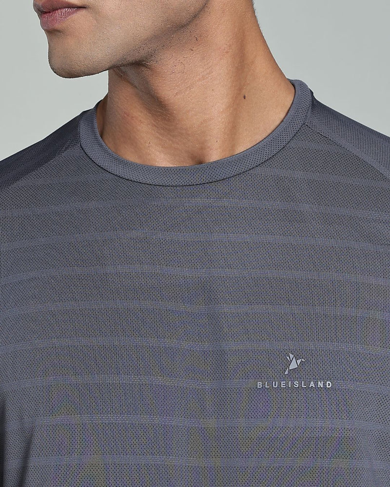 Ash Grey Horizontal Lines - Active wear Round neck Tshirt