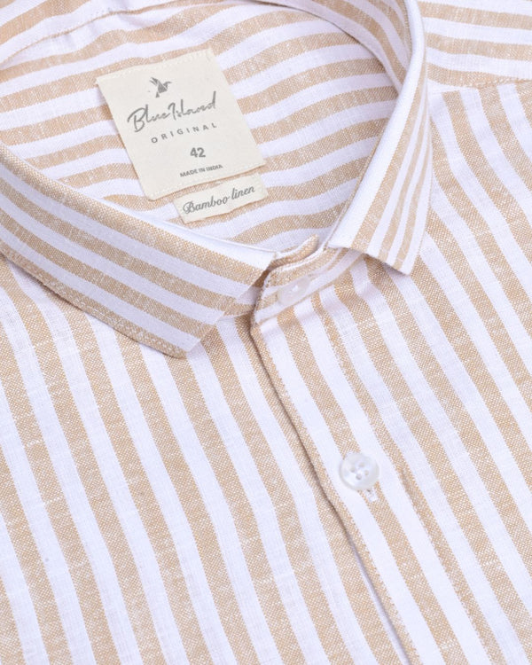 Golden Orange and White Stripes -Full-Bamboo Linen