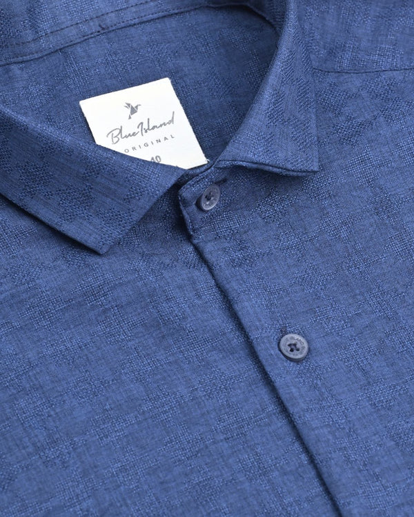 Crystal Blue Micro Dotted  Line - Half Sleeve - Airlite Shirt