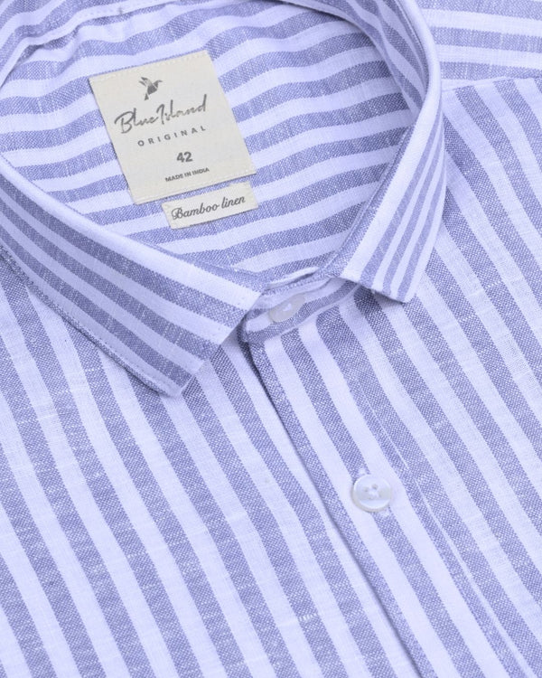 Stone Grey and White Stripes -Full-Bamboo Linen