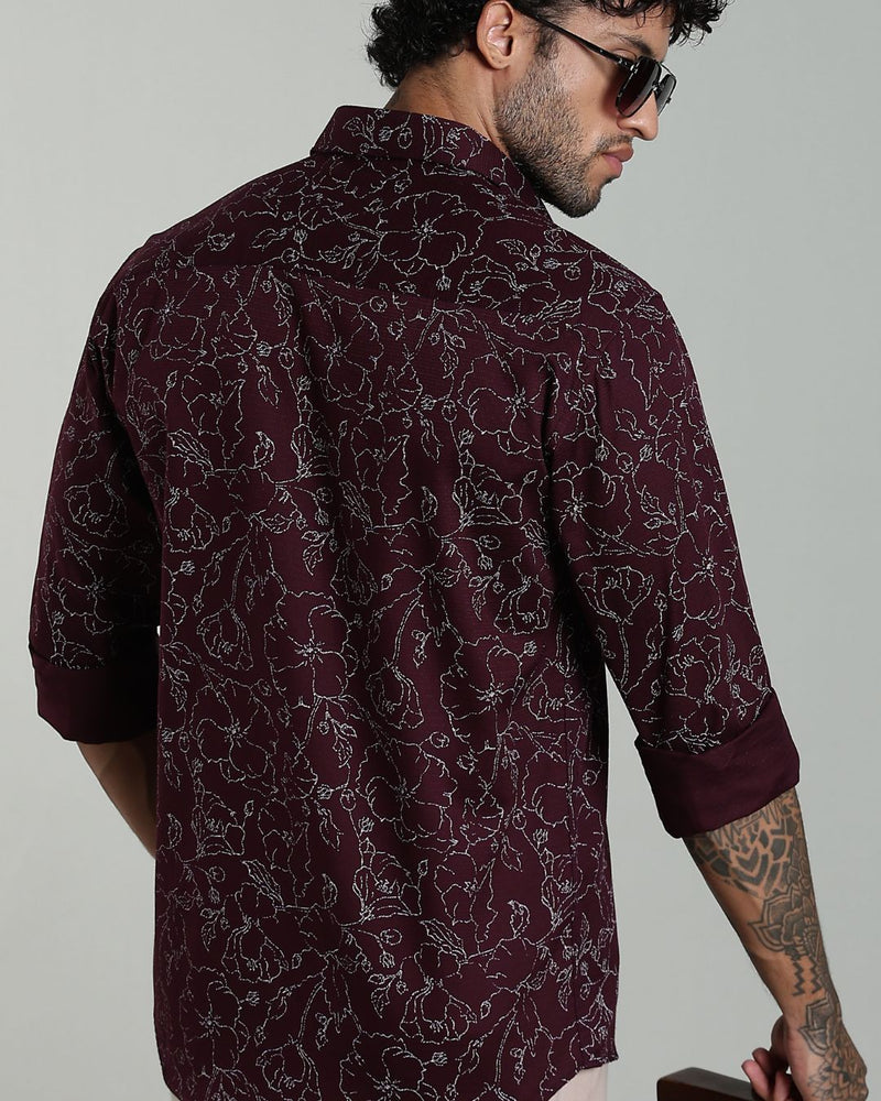 Dark Wine Flower Print-Full-Stain Proof