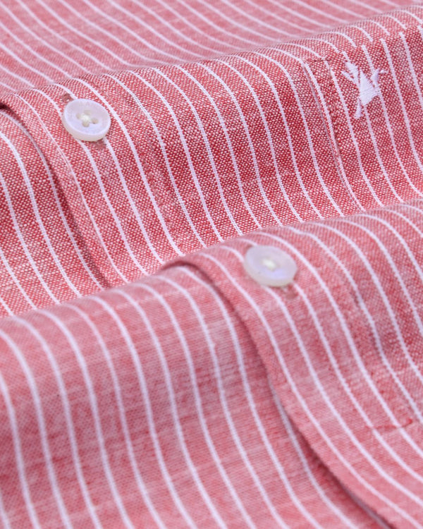 Berry Red Stripes -Full-Bamboo Linen