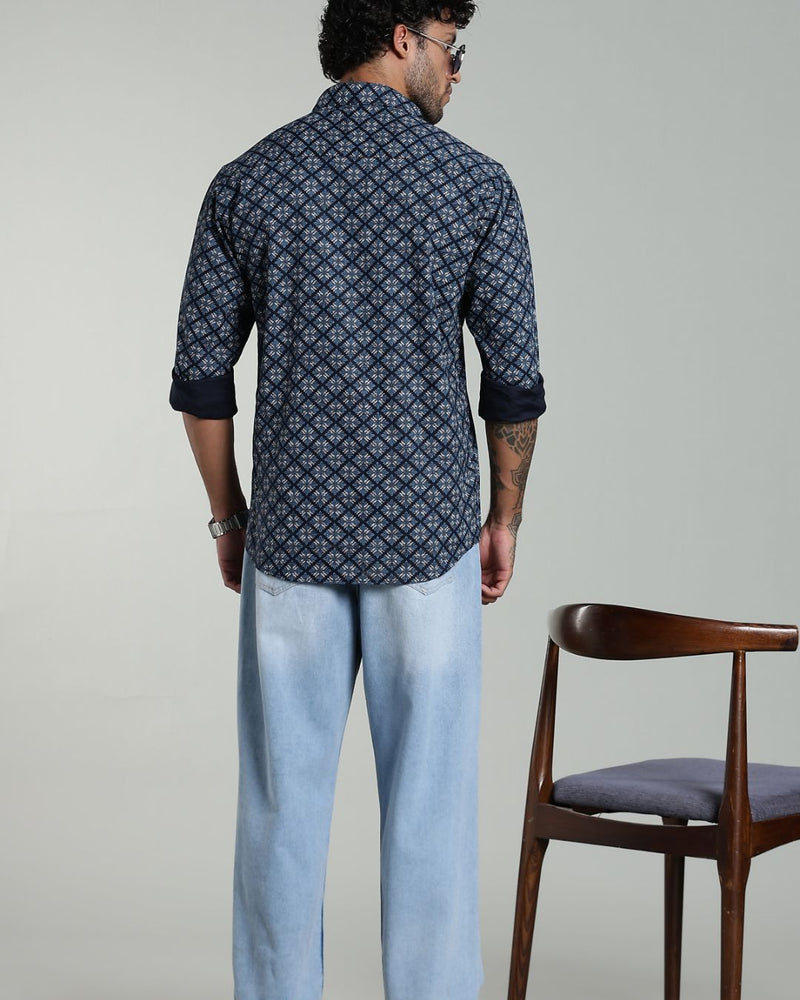 Navy Blossom Print-Full-Stain Proof