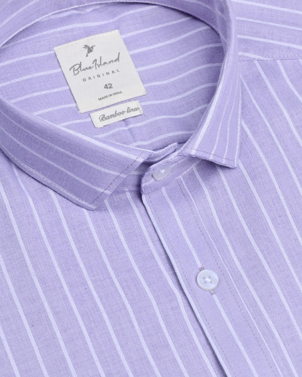 Violet and white Stripes -Full-Bamboo Linen