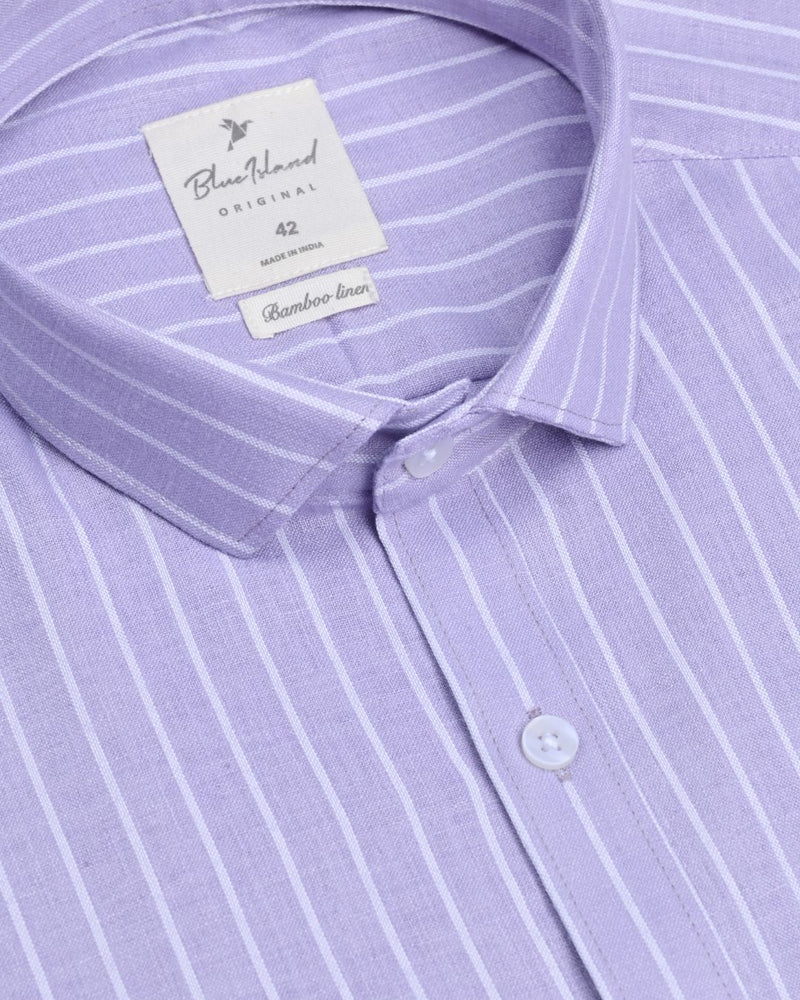 Violet and white Stripes -Full-Bamboo Linen