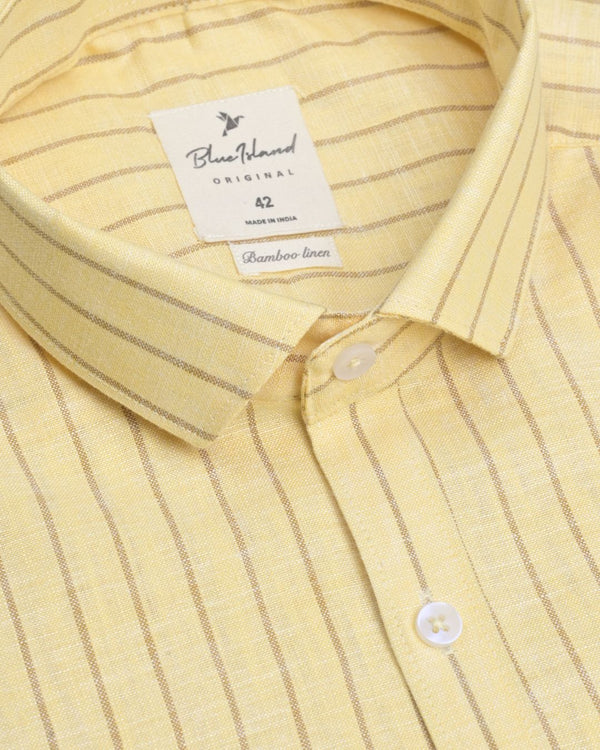 Mustard Yellow and Brown Stripes -Full-Bamboo Linen