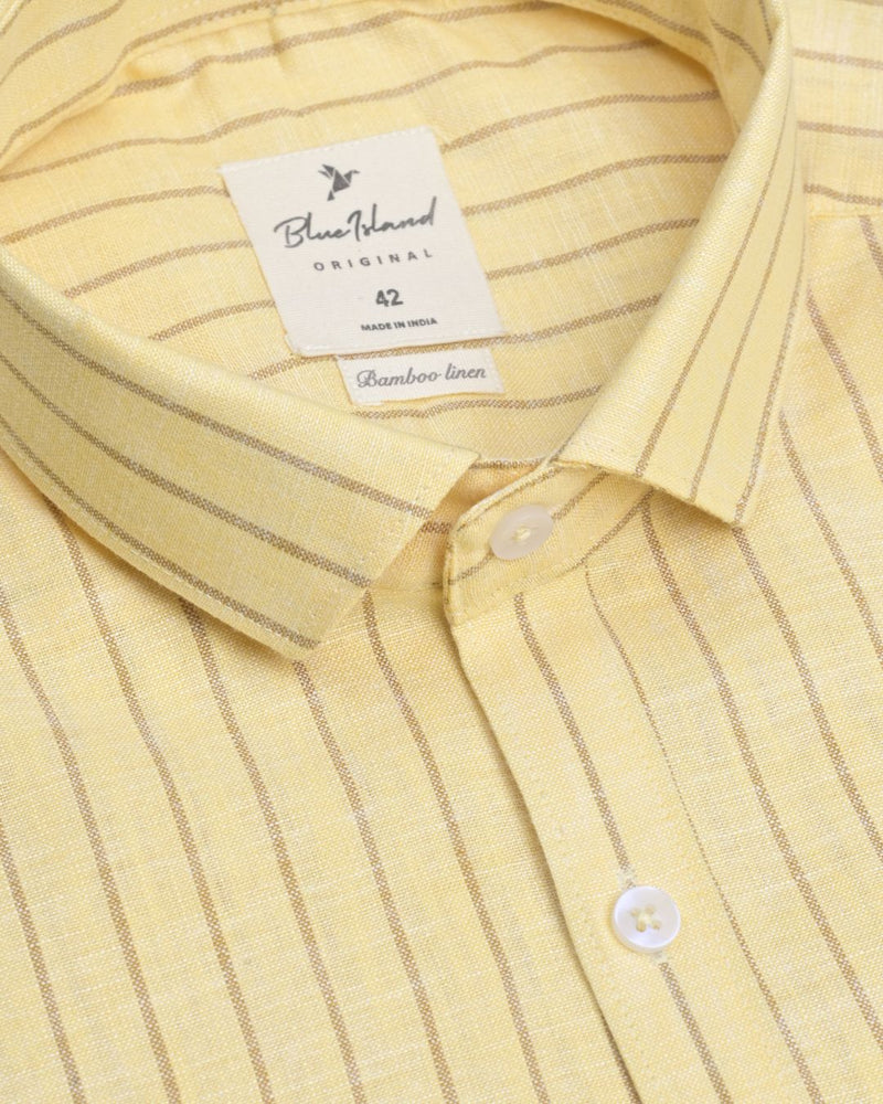 Mustard Yellow and Brown Stripes -Full-Bamboo Linen