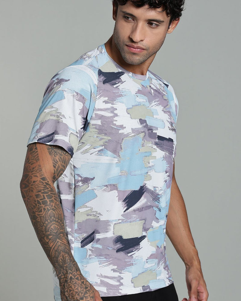 Camo Blue Splash - Active wear Round neck Tshirt