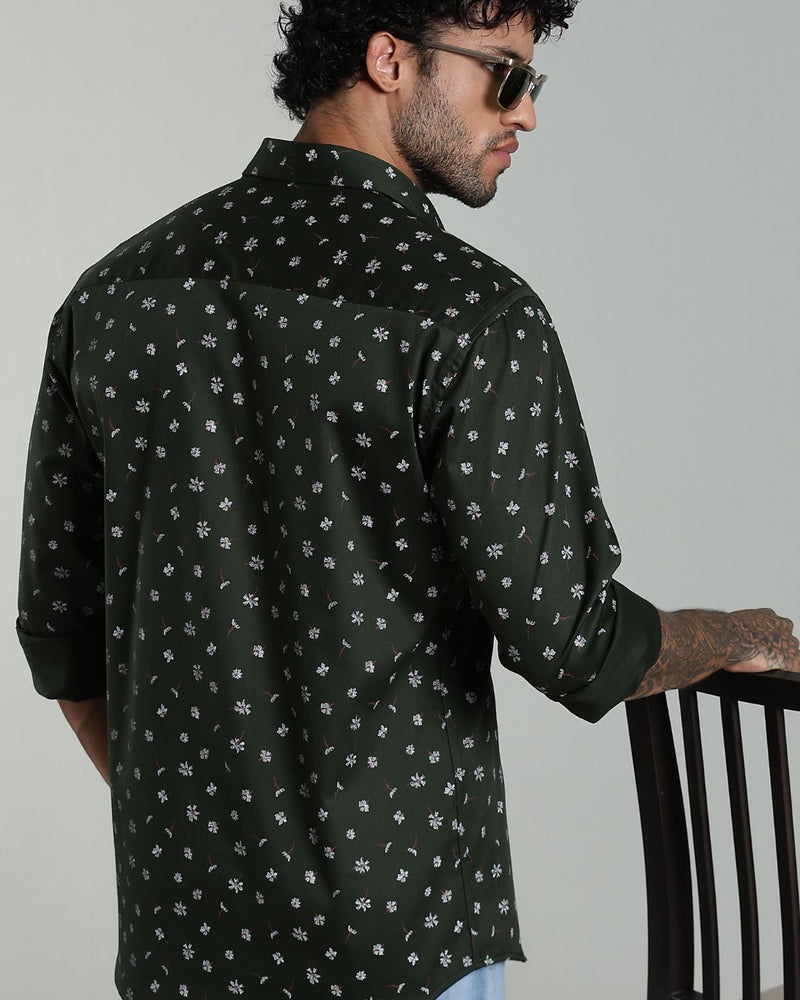 Dark Green Flower Print-Full-Stain Proof