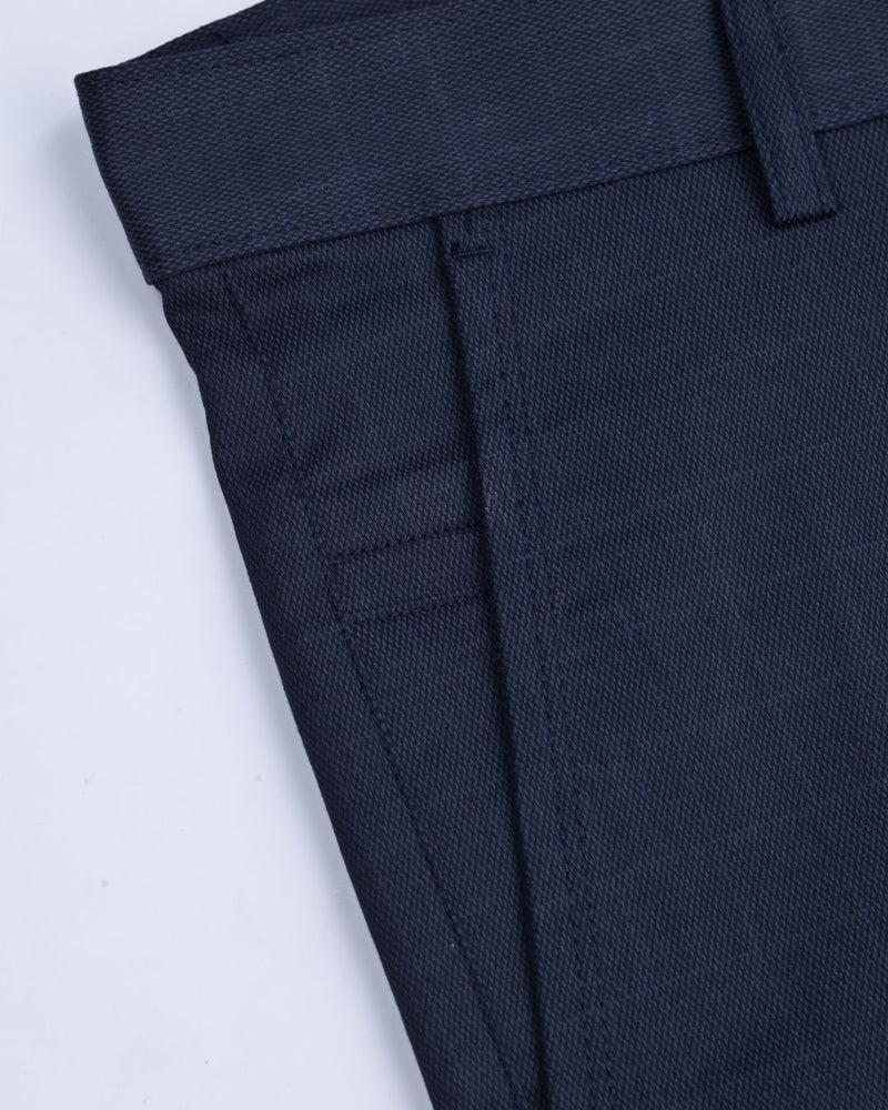 Navy Wavy Checked - 2 way stretch - COTTON PANT