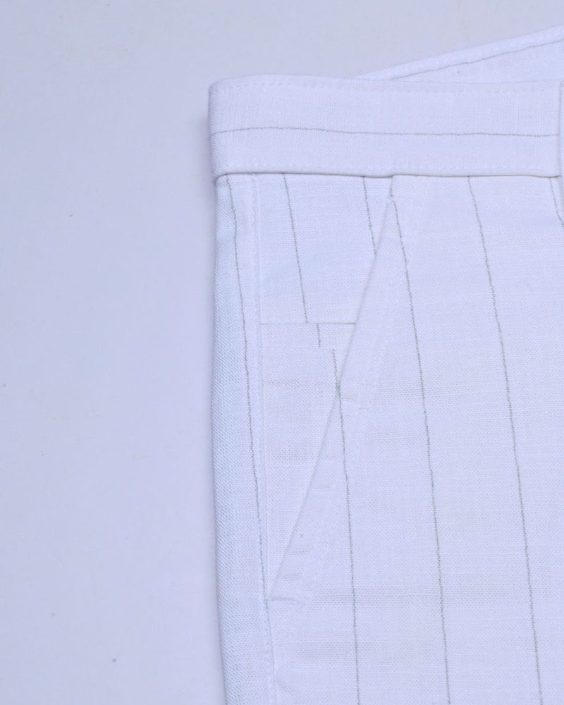 White Vertical Stripes - 2 way stretch - COTTON PANT