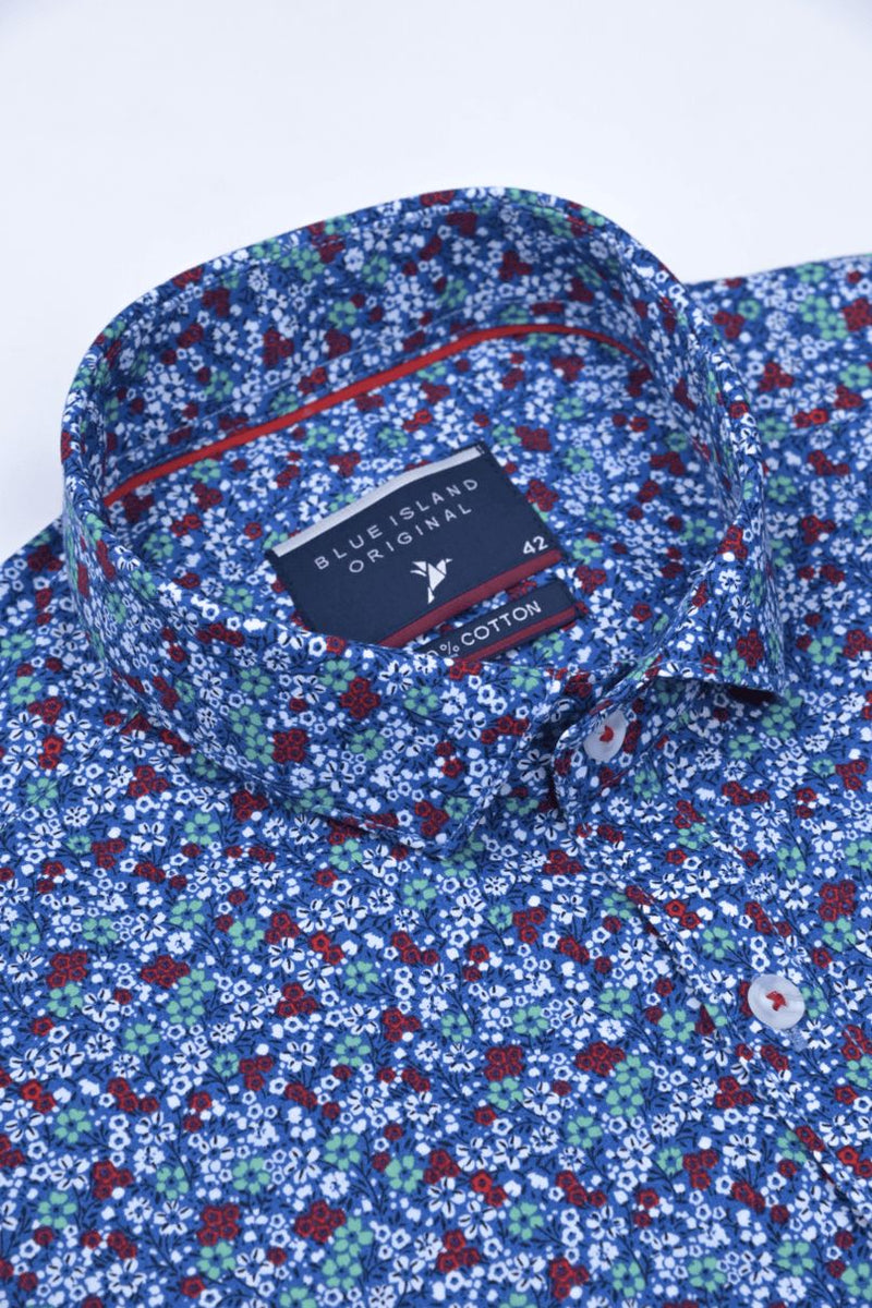 Blue & Red Flower Print -Full-Stain Proof